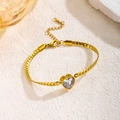 Elegant gold flat snake chain bracelet featuring a sparkling heart-shaped zircon crystal - White Rhinestone Bracelets (S247)