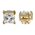 Pair of square zircon magnetic stud earrings in golden finish with 4-prong setting - Square Gold Color White Zirconia