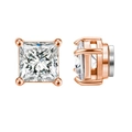 Rose gold magnetic square princess cut zircon stud earrings for non-pierced ears - Square Rose Gold Color White Zirconia