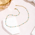 Golden stainless steel necklace featuring green triangular stones and square beads finish - Gold-Green Zircon Square Necklace