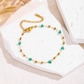 Gold thin chain bracelet with irregular green stones and small gold square beads - Gold-Green Zircon Square Bracelet