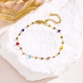 Bracelet chaîne dorée avec des charms cœurs colorés et des perles sur pierre naturelle - Or-Bracelet Cœur Multicolore