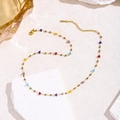 Collier doré en acier inoxydable avec zircons cœur colorés et petites perles d'or - Or-Collier Cœur Multicolore