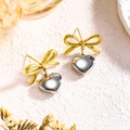 Orecchini a perno vintage francesi con fiocco e cuore in acciaio inossidabile oro 18K - 5617 Fiocco Bicolore Oro e Argento