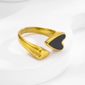 Minimalistischer 18K vergoldeter Edelstahlring mit schwarzem Herz-Muschel-Design - Gold-Schwarze Muschel