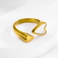 Minimalistischer 18K vergoldeter offener Ring mit herzförmiger Muschel und Kegeldesign - Gold-Weiße Muschel