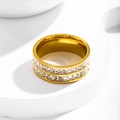 Bague chic en acier doré avec double rangée de cristaux carrés incrustés - Taille 5 / Style Double Rangée (3332) / Or