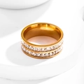 Bague en acier titane doré poli ornée de doubles rangées de zircones carrées - Taille 5 / Style Double Rangée (3346) / Or rose