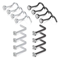 Set de 16 piercings de nez en acier inoxydable avec zircons en argent et noir - Style Mini / Combinaison Argent Et Noir
