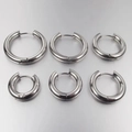Polished silver stainless steel hoop earrings in six different sizes set for women - 12 / Silver