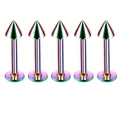 Set of 5 rainbow surgical steel lip studs with cone spikes and flat back bases - Cone / 1.2*6+3mm / Colorful