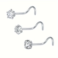 Lot de 3 piercings de nez en acier inoxydable avec zircons cœur, étoile et rond, forme L - Étoile/Cœur/Rond / Zircon Blanc