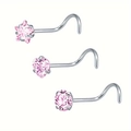 Lot de trois piercings de nez en acier inoxydable avec zircons roses en forme d'étoile et cœur - Étoile/Cœur/Rond / Strass Rose
