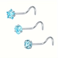 Lot de 3 piercings de nez en acier inoxydable avec zircons bleus cœur étoile et rond - Étoile/Cœur/Rond / Strass Bleu