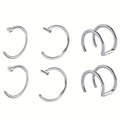 Set de 6 piercings para nariz y oreja en acero inoxidable plateado de tres estilos - Juego Plateado