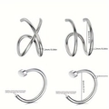 Set of 4 stainless steel nose rings and ear clips with detailed size specifications - Steel