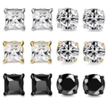 Detailed grid of 6 pairs magnetic stainless steel studs with round and square cubic zirconia - Round And Square Earrings Set (6mm)