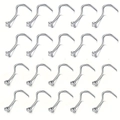 Set of 20 stainless steel nose studs with square and round cubic zirconia in silver - Screw Post Style