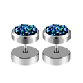 Paire de boucles d'oreilles haltères en acier avec incrustation druzy bleu et vert - Acier - Bleu Foncé