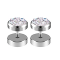 Boucles d'oreilles haltères en acier inoxydable argenté avec cristal iridescent - Acier-Blanc