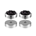 Paire de boucles d'oreilles haltères en acier argenté avec texture pierre noire concassée - Acier-Noir