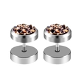 Silberne Edelstahl-Barbell-Ohrstecker mit Inlay aus bernsteinfarbenem Stein - Stahl-Dunkelkaffee