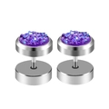 Ohrstecker aus silbernem Edelstahl mit runden lila Druzy-Kristall-Einsätzen - Stahlfarbe-Lila