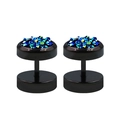 Schwarze Edelstahl-Hantel-Ohrstecker mit leuchtend blau-grünen Drusenstein-Inlays - Schwarz-Dunkelblau