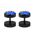 Schwarze Edelstahl-Hantel-Ohrstecker mit blauen Druzy-Kristallen für Damen - Schwarz-Hellblau