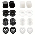 Silikon-Ohr-Tunnelsatz in Schwarz und Weiß, Herz- und Rundformen für Körperpiercings - 6mm / Schwarz und Weiß