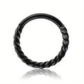 Matte black stainless steel twisted nose hoop ring with seamless hinged clicker closure - 1.2*6mm / Black