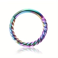Rainbow iridescent twisted stainless steel hinged segment ring for piercings - Rainbow