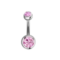 Polierter silberner Bauchnabelpiercing aus Chirur aus Chirurgenstahl mit rosa Zirkonia Steinen - Silber Stil Pinker Zirkonia