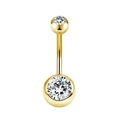 Goldener Bauchnabelpiercing aus Edelstahl mit zweifach funkelnden Zirkonia-Steinen - Gold Stil Transparenter Zirkonia