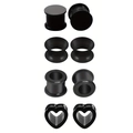 Schwarzes Silikon-Set mit Herz-Ohr-Tunnels und Plugs, 4 Paar Expander-Piercing-Zubehör - 6mm / Schwarz
