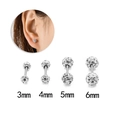 Detail showing four sizes of Shamballa crystal ball stud earrings from 3mm to 6mm - 3mm Diameter / Silver With White Stones