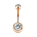 Bananen-Piercing in Roségold mit zwei klaren Zirkon-Steinen für den Bauchnabel - Roségold Stil Transparenter Zirkonia