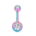Regenbogenfarbenes Bauchnabelpiercing aus Edelstahl mit klaren Zirkonia-Steinen - Regenbogen Stil Transparenter Zirkonia