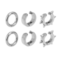 Set de 6 pendientes de clip en acero plateado con diseños de aro, plano y remaches - Conjunto de Joyas Plateado