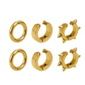 Set de 6 pendientes de clip dorados de acero inoxidable con aros, bandas anchas y púas - Conjunto Dorado