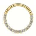 Gold plated 316L stainless steel hinged nose ring paved with sparkling zircon stones - 1.2x6mm / Gold