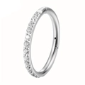 Polished 316L stainless steel hinged hoop ring with pavé set zircon stones - Small / Style B Steel