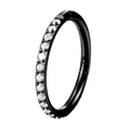 Black 316L stainless steel hinged segment ring with shimmering cubic zirconia stones - Style B Black