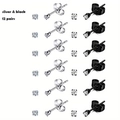 12 pairs of round cubic zirconia stud earrings set in silver and black stainless steel - Silver and Black Set