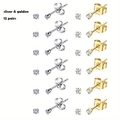 Set of 12 pairs stainless steel stud earrings with round zircons in gold and silver finish - Silver and Gold Set