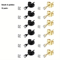 Set of 12 pairs of stainless steel stud earrings in black and gold with round cubic zirconia - Black and Gold Set
