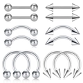 12-piece stainless steel body piercing set featuring straight, curved, and horseshoe barbells - Combination And Assortment / 1.2x6x3mm / Steel