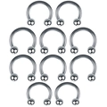 Detailliertes Set aus zehn glänzenden Hufeisen-Piercingringen aus Edelstahl - Modell C Kugel-Hufeisen-Langhantel / 10 Stück/Packung (1.2x8x3mm) / Silber