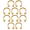 Set mit 10 goldenen Hufeisenringen aus Edelstahl mit polierten Kugeln für Piercings - Modell C Kugel-Hufeisen-Langhantel / 10 Stück/Packung (1.2x8x3mm) / Gold