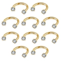 Detailed set of 11 golden stainless steel horseshoe rings with sparkling zircon stones - Model B Zircon Circular Barbell / 10 Pieces/Pack (1.2x8x3mm) / Gold